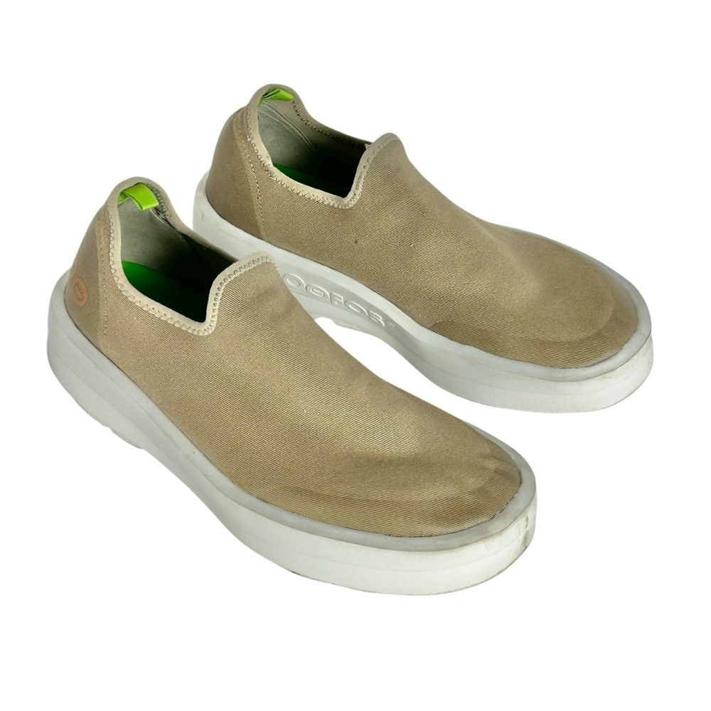 Oofos Oomg Eezee Low Recovery Shoes Slip-On Tan Canvas Sneakers Womens Size 10